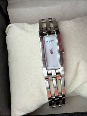 Movado Silver Esperanza Bracelet Watch with White Mother-of-Pearl Dial